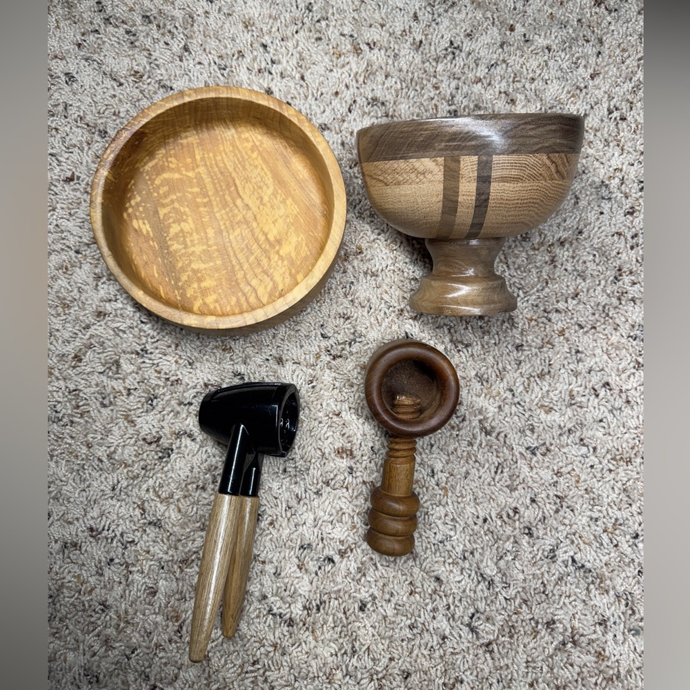 Wooden Bowls and Nut Crackers Rustic lot of 4